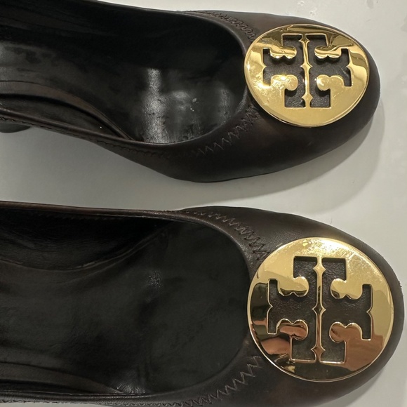 Tory Burch Leather Sophie Wedges Dark Brown Size 8 - Picture 2 of 2
